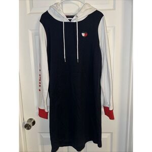 Tommy Hilfiger Women's Hoodie Dress L Navy White Red Long Sleeve Logo
